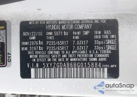 2011 Hyundai Santa Fe Gls from USA, damaged, VIN 5XYZGDAB6BG015884